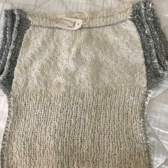 Handmade crocheted sweater; medium-small; one of a kind; off white, silver - Picture 2 of 4